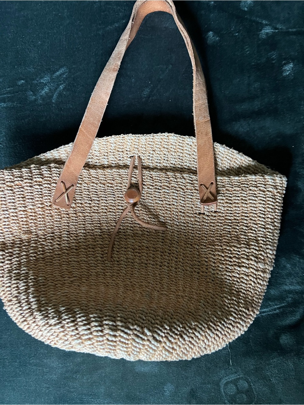 Great classic summer beach bag with leather handles easy on your shoulder